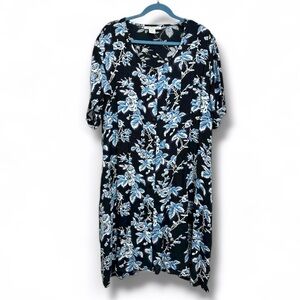 Serengeti Blue Floral Button Front Midi Dress Women’s Plus Size 3X Cottage 90s